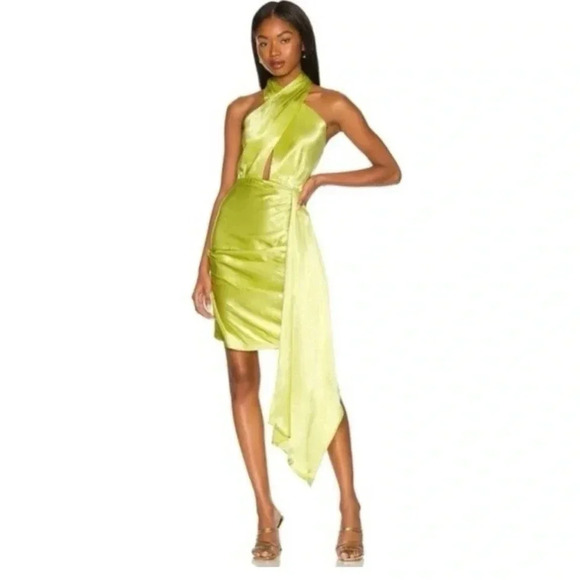 Elliatt Revolve Croatia Mini Dress Cocktail Party Crossover Halter in Citron - Picture 14 of 17